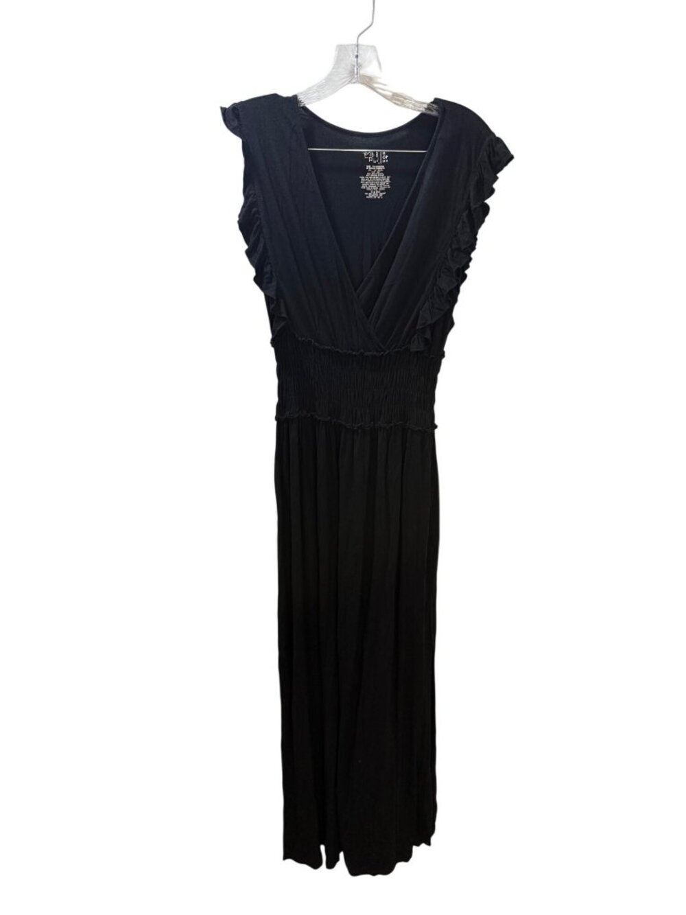 Black Maxi Dress With Ruffled Sleeves Smocked Waist & V-Neckline Small